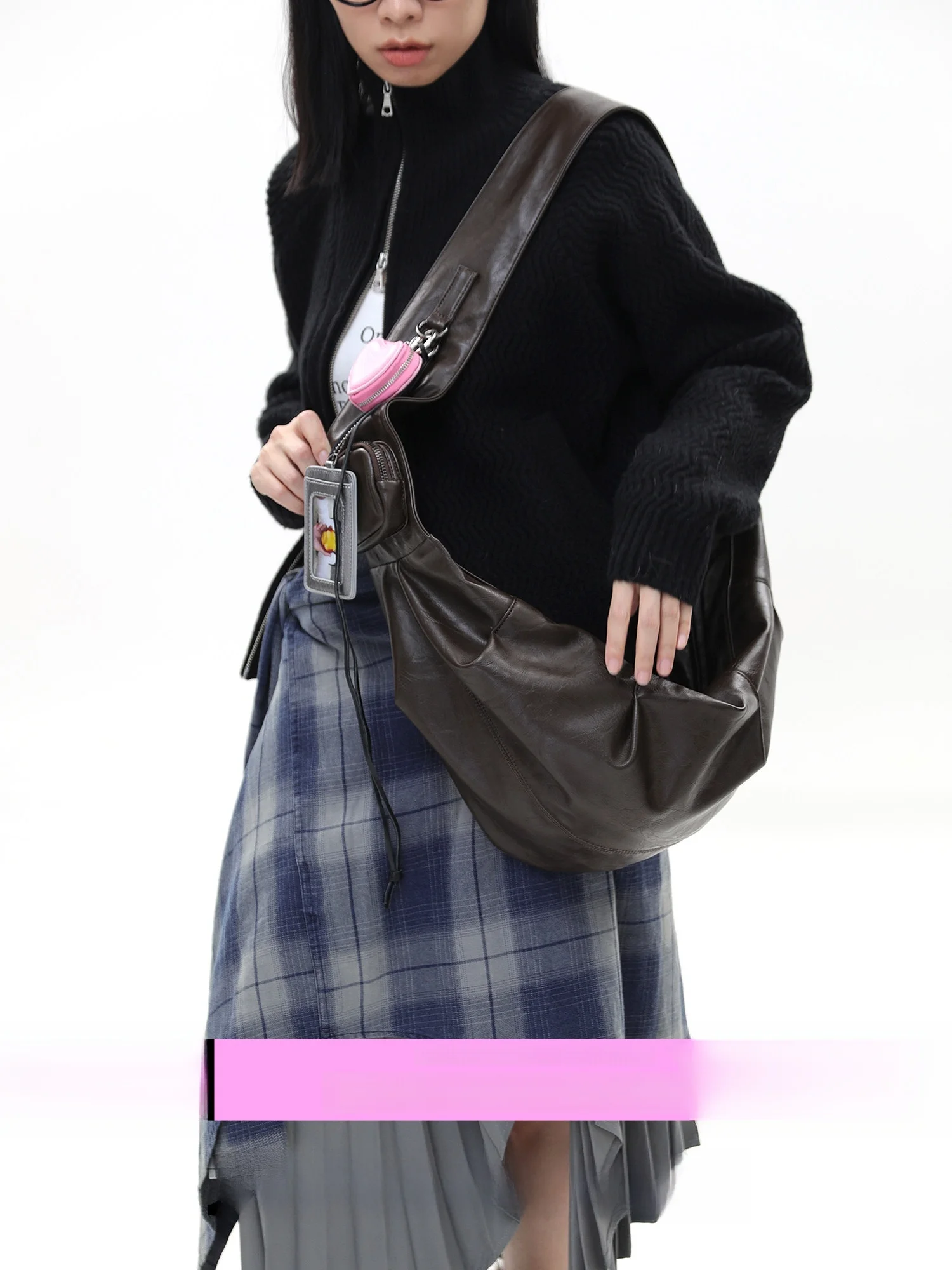 Original JANDRESS Soft Leather Tote Bag Dumpling Shape Crossbody Bag with Multiple Buckles Modern Neutral Style Polyester 
