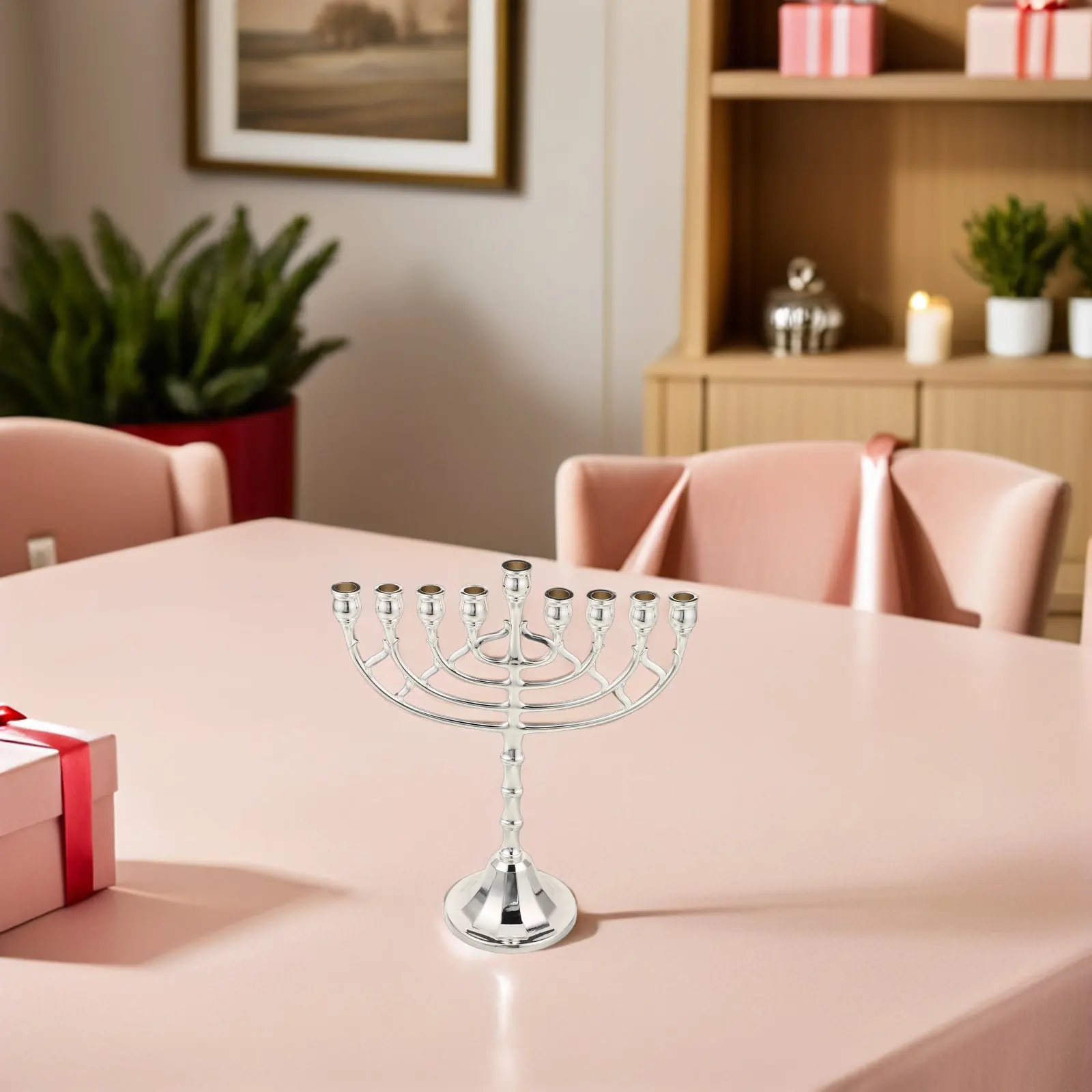 Hanukkah Menorah Holder 9 Branch Jewish Candlestick Vintage Style Judaica Festival Holder Holiday Home Office