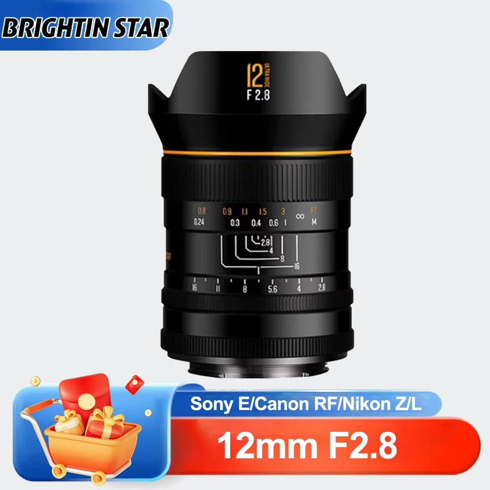

Brightin Star 12mm F2.8 ASPH Full Frame 122.5° Wide Angle Large Aperture Camera Lens compatible with Sony A7S Canon R6 Nikon Z50