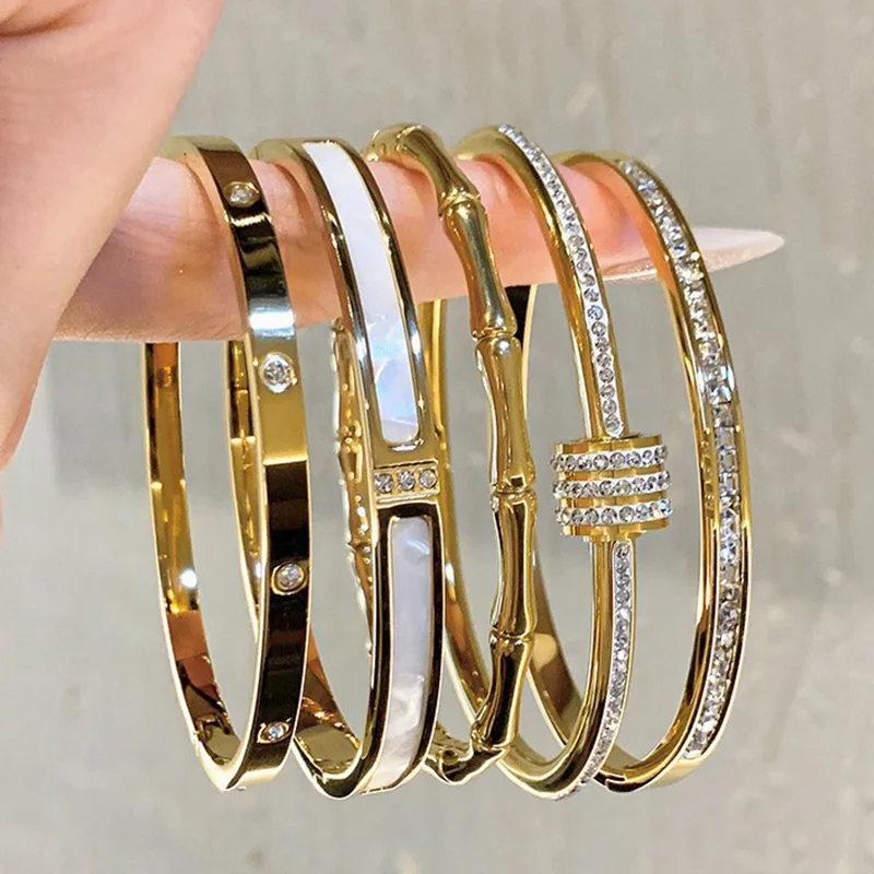 Luxury Bangles Stainless Steel Gold Color Bracelet Sparkling Women\'s Hand Bracelets Inlaid With Zircon Fashion Jewelry