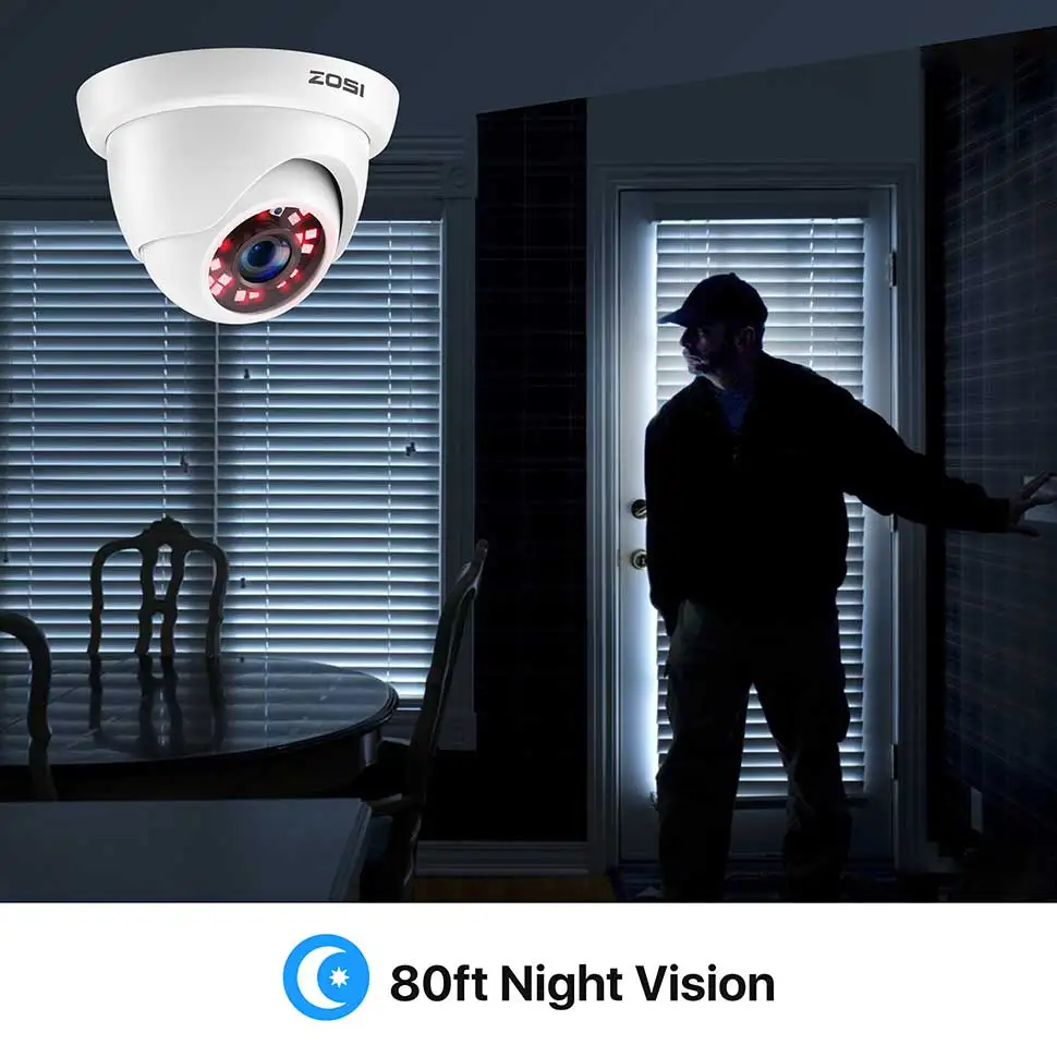 ZOSI 1080P CCTV Camera 80ft Night Vison 2MP HD Indoor Outdoor IP66 Weatherproof of HD AHD TVI CVI CVBS Security Camera