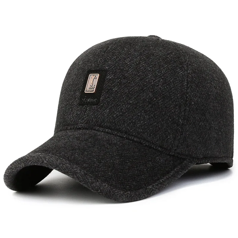 Men's Windproof Warm Fleece Lined Dad Cap Autumn Winter Casual Baseball Hat for Middle-Aged And Older with Ear Protection