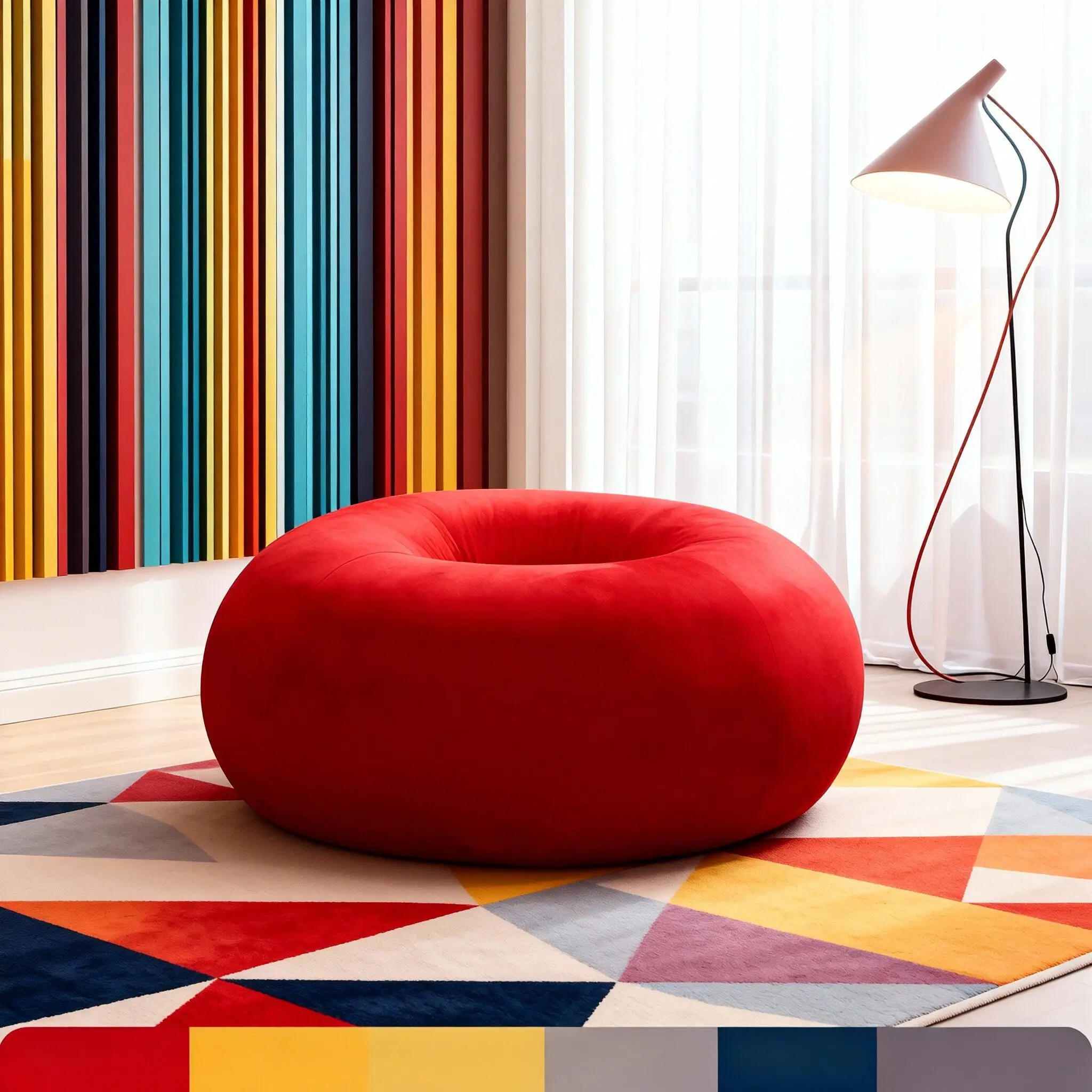 Modern simplicity, red flannel drum pier, living room and bedroom, round seat pier, home decoration
