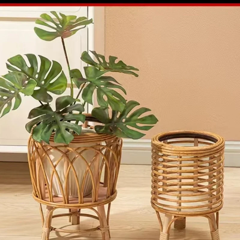 Green plant potinsNordic rattan and straw woven wooden floor-standing indoor living room balcony decorative plant pot