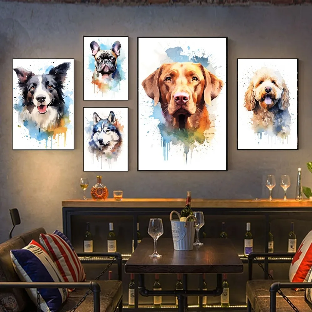 Watercolor Bulldog Pomeranian Border Collie Dalmatian Poster HD Posters Home Room Bar Cafe Decor Art Wall Painting Picture