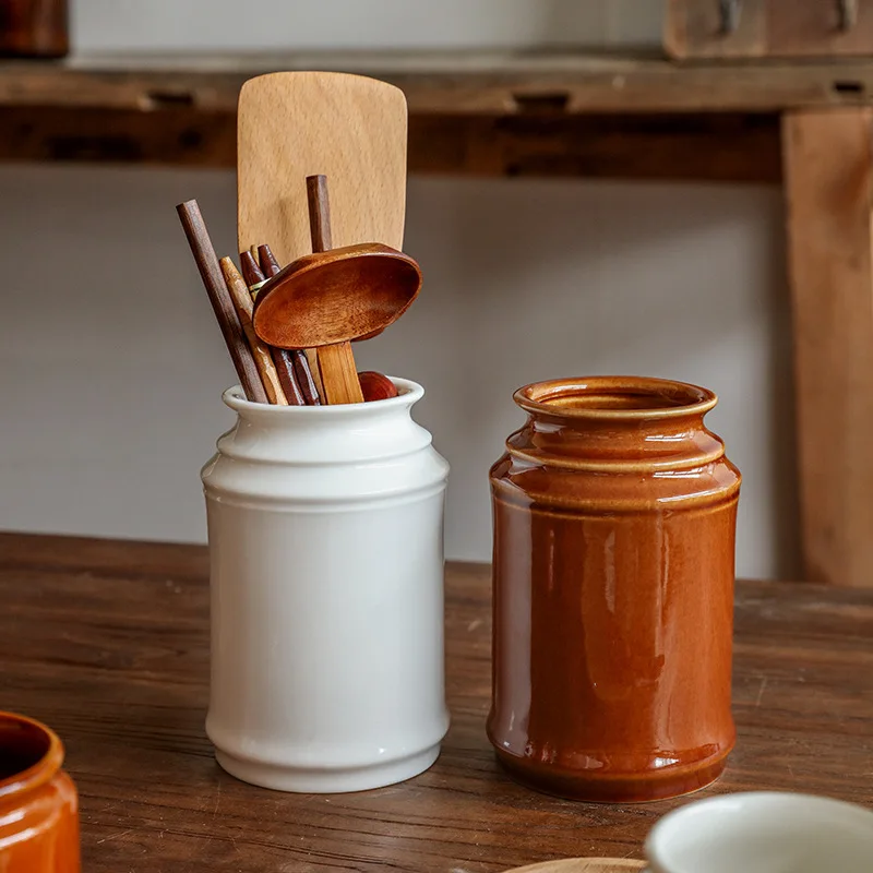 European Creative Kitchen Storage Bucket Ceramic Chopstick Barrel Tableware Chopsticks Knife Fork Spoon Storage Jar Desktop