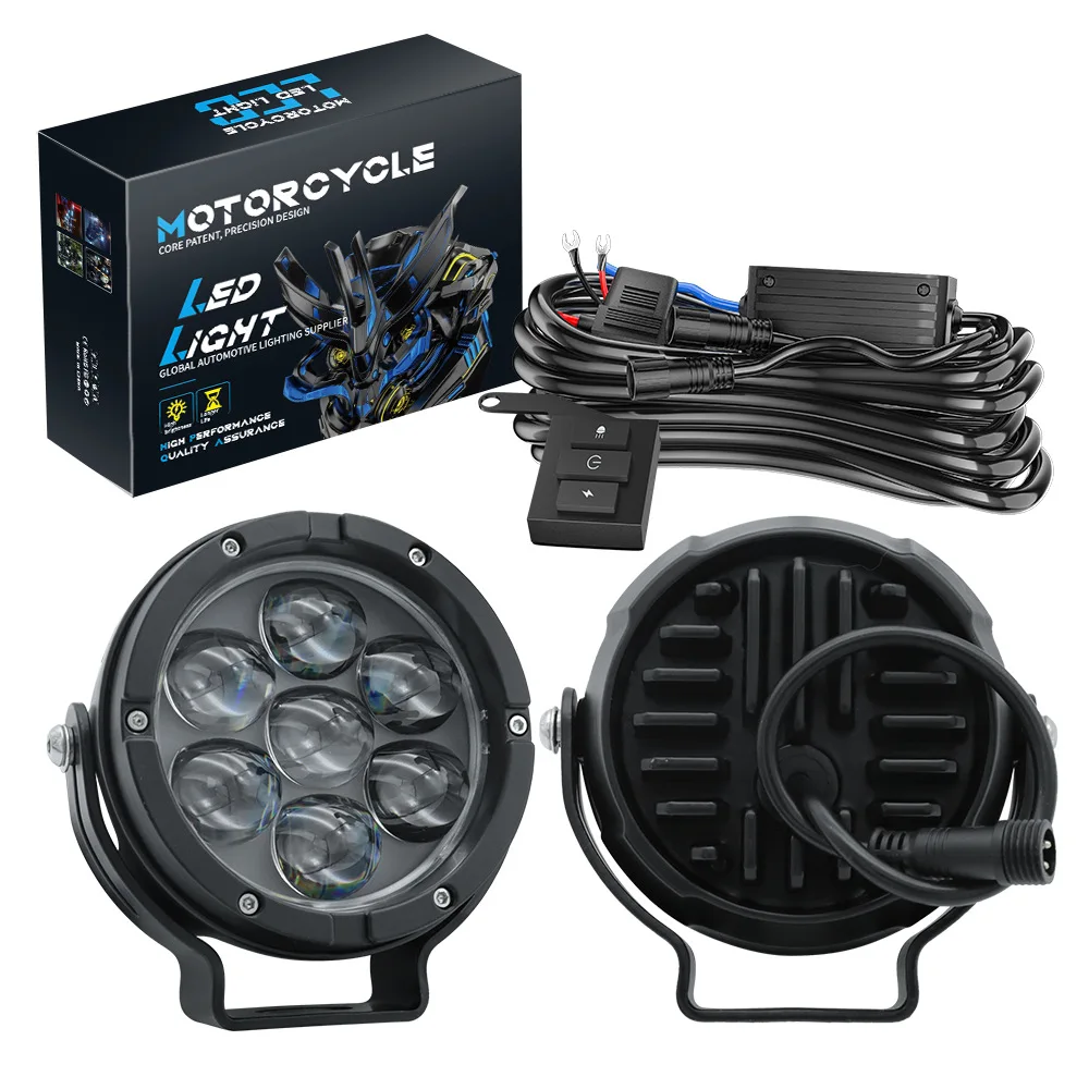220W 7 Bead Motorcycle LED headlight External Dual Color Flash Spot Light Ultra Road Lamp Kit With Harness Car Accessories