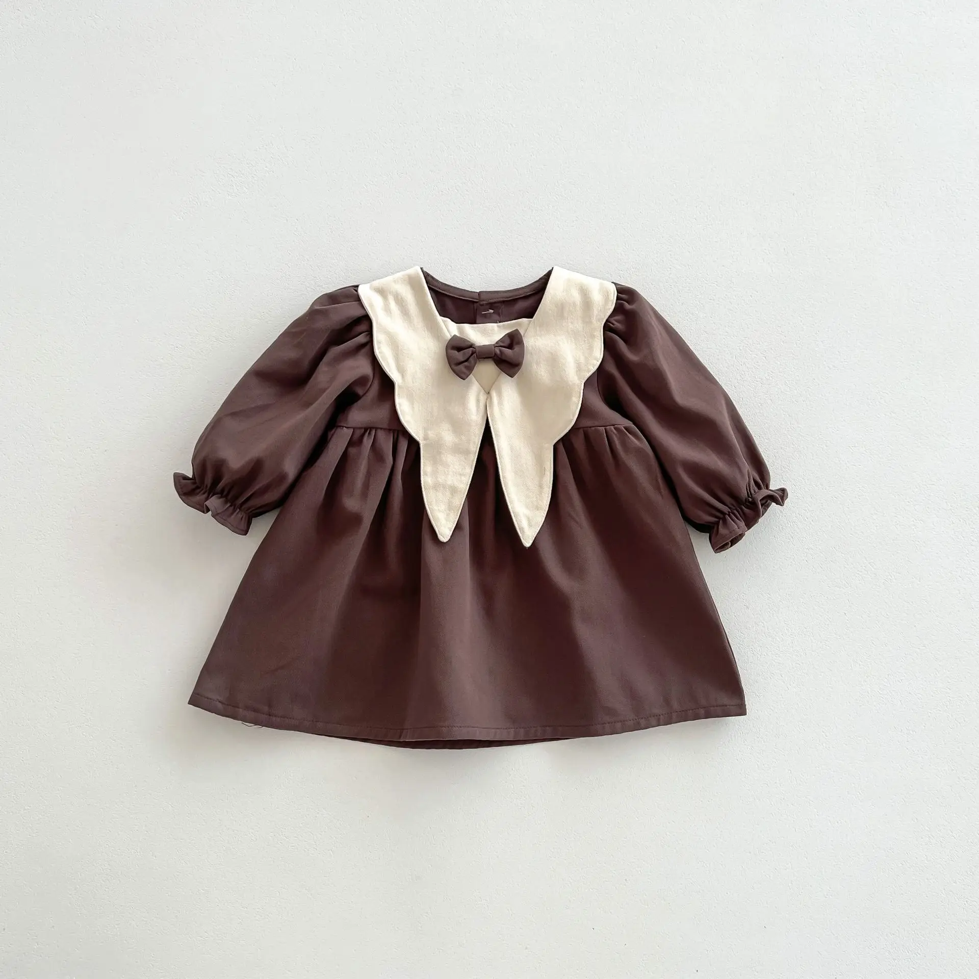 Girl Baby School Style Retro Ruffle Princess Long Sleeves Dress Spring Autumn Children Cotton Sweet Bow Casual Party Dresses