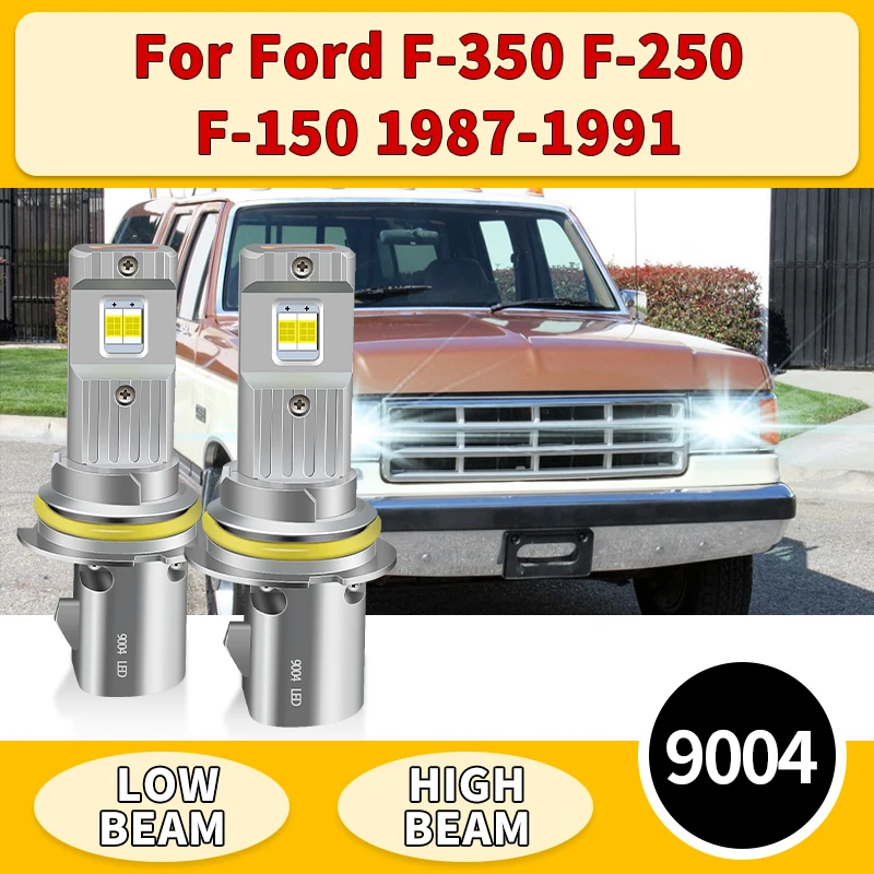 

2PCS 9004 HB1 LED Headlight Bulbs White High Low Beam Plug & Play 12V Auto Canbus with Fan For Ford F-350 F-250 F-150 1987-1991