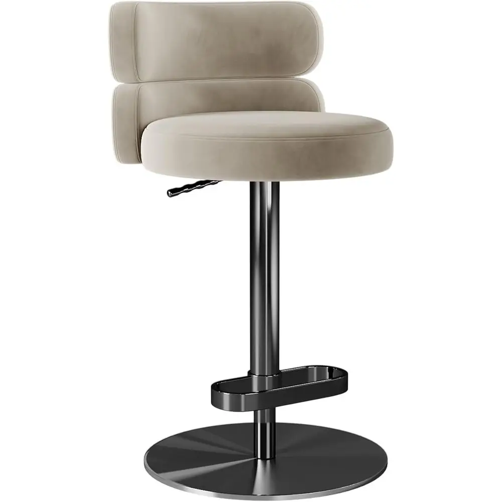 

Adjustable Airlift Counter Height Swivel Bar Stool with Padded Back, Black and Gold Chrome Metal Base (1 Piece, Khaki)