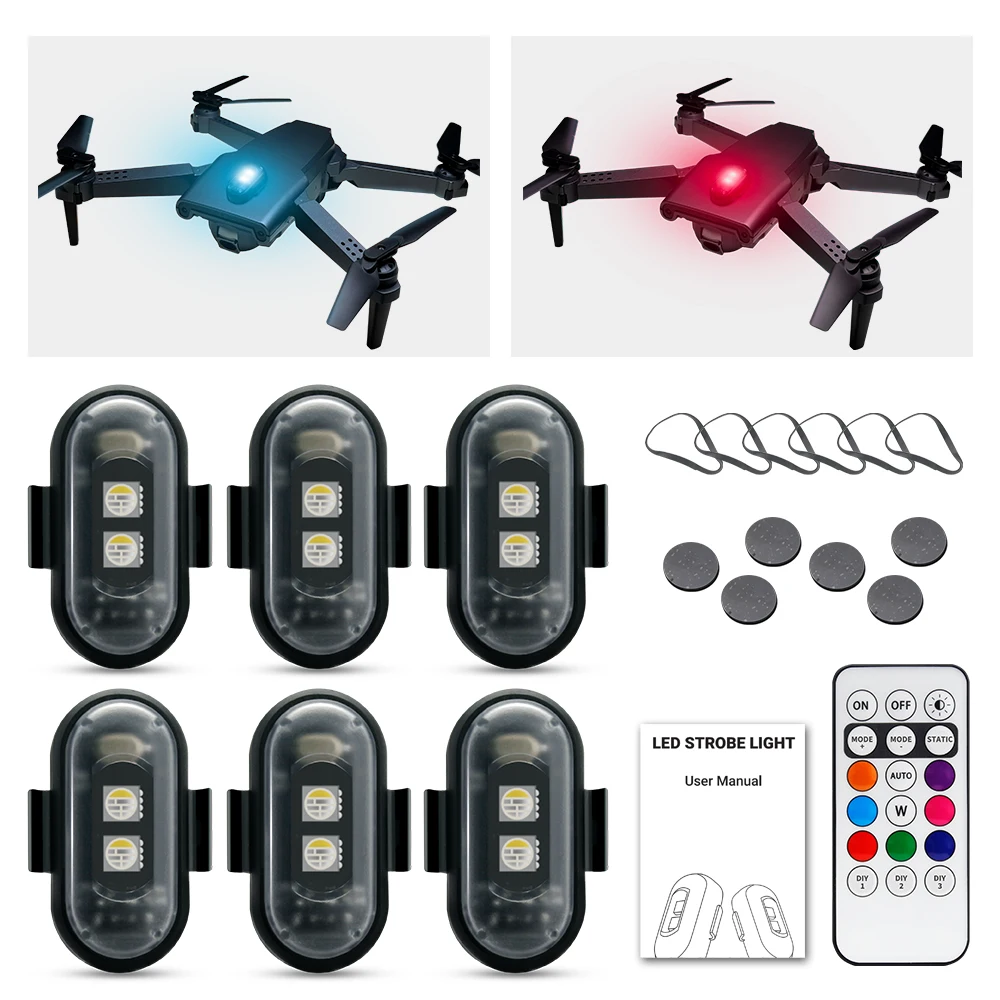 Luce stroboscopica per moto, LED RGB controllato da APP, universale per scooter/auto/caschi/drone, 5V