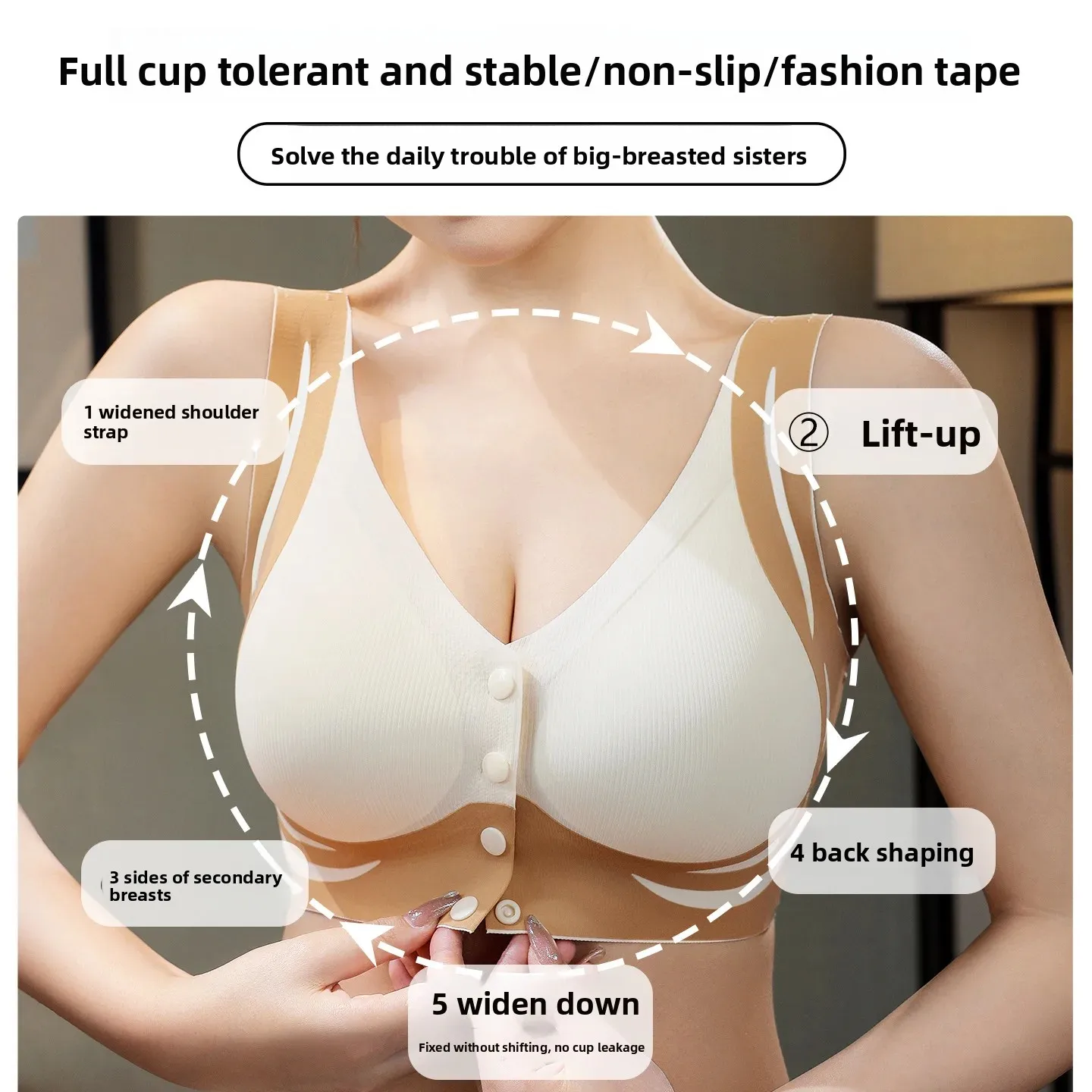 KUCLUT Front-Closure Bra Thin Large Chest Appearance Small Auxiliary Breast Reduction Prevent Sagging Full Cup Gathered Mom Br