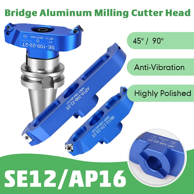GP Aviation Aluminum 2T Bridge Milling Cutter Head 90° 45° AP16 SE12 High Surface Finish CNC Aluminum Machining