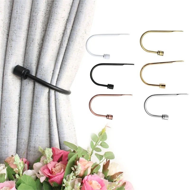 2pcs U Shape Curtain Hook Heavy-Duty Tieback Holder Metal Drapery Holdbacks Mounted Buckle Bronze Hooks Coat Hanger Rack