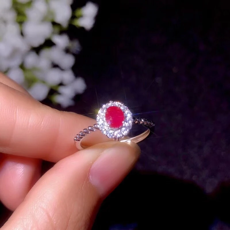 

925 Sterling Silver Inlaid Natural Ruby Ladies Ring Fine Jewelry Support Testing 4*5mm jewelry for women