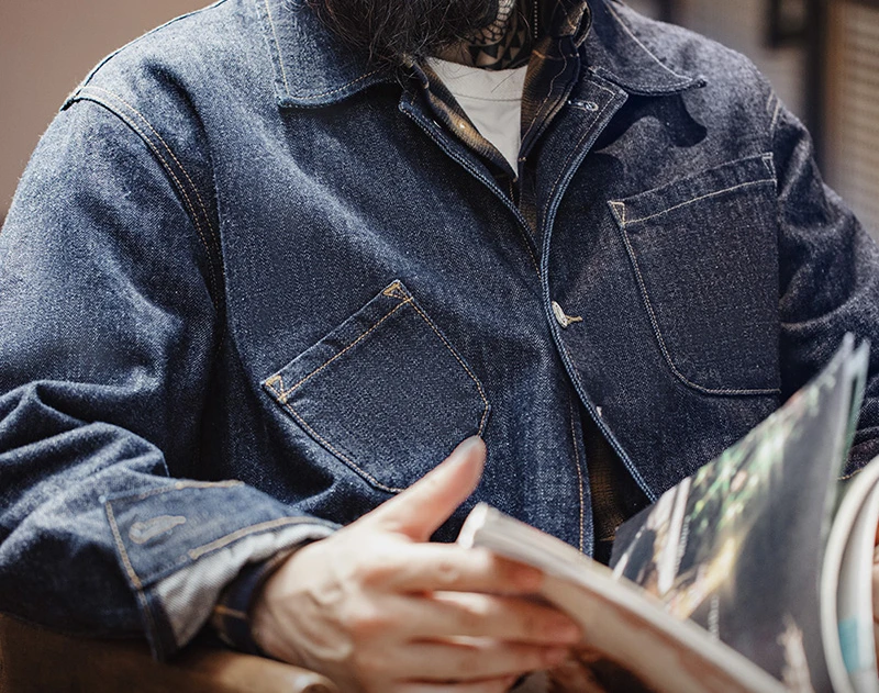 Abrigo vaquero asimétrico Vintage para hombre, chaqueta de trabajo con solapa de un solo pecho, diseño de cuatro bolsillos, otoño, 2024