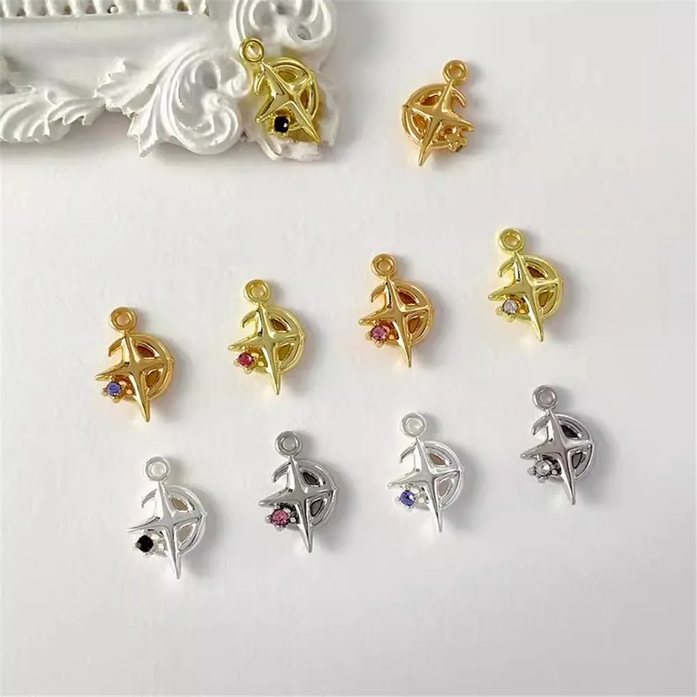 

Ins-style Moon Four-pointed Star Pendant, Diy Pendant, Versatile Accessory, Necklace, Bracelet, Earrings, Decorative Materials