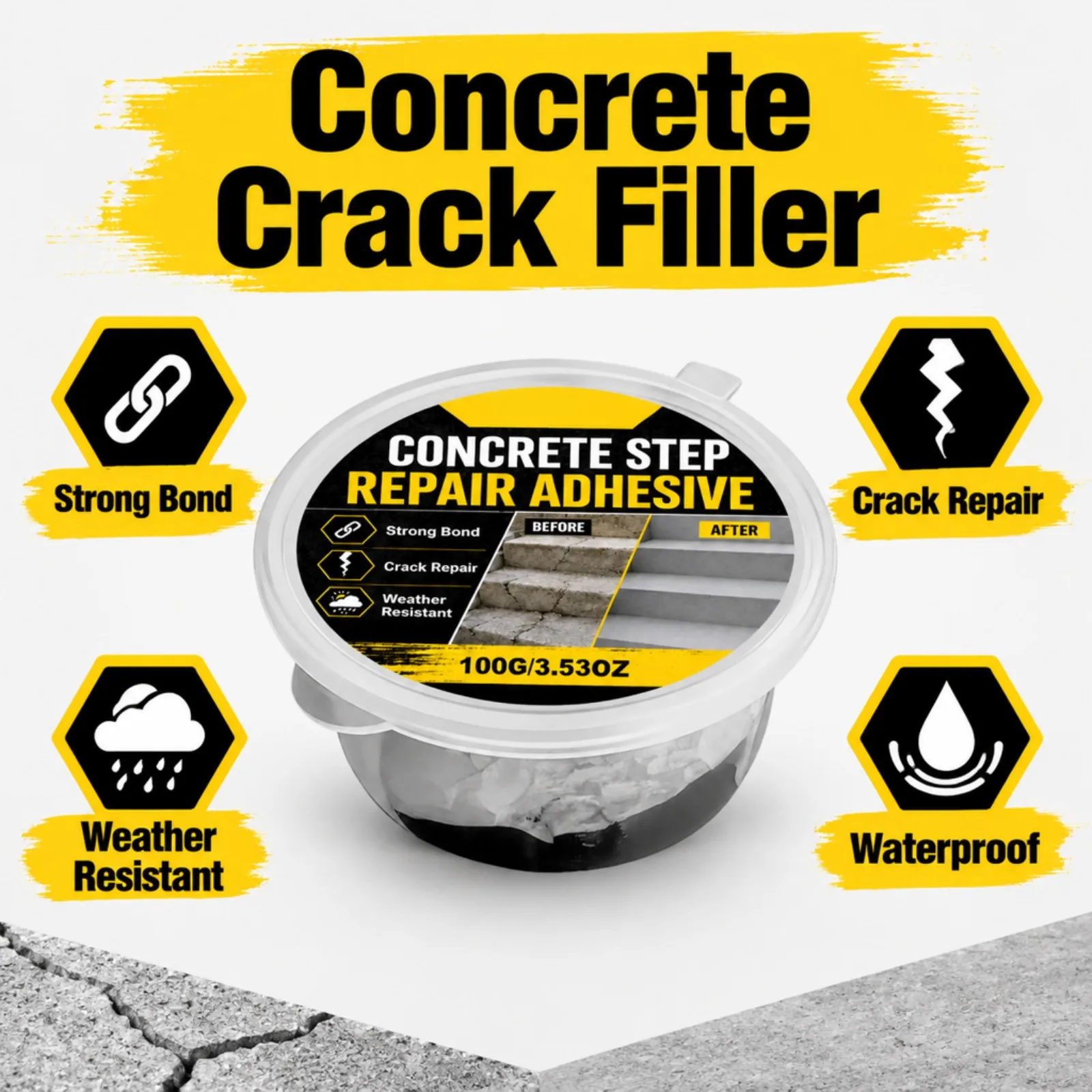 Concrete Step Repair Adhesive 100g Strong Bond Crack Repair Weather Resistant for Steps Driveway Wall Floor Crack Filler