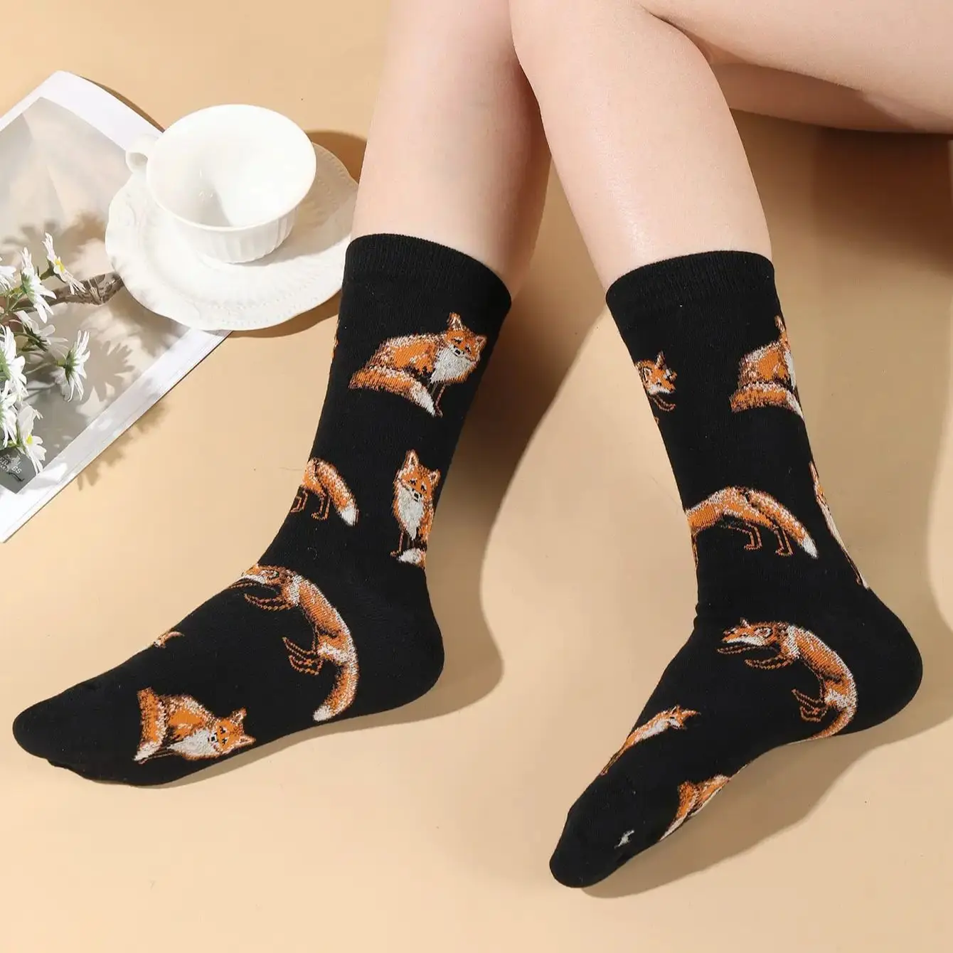 Fashion Cute Pet Women Socks Funny Pet Pattern Corgi Border collie Golden Retriever Fox Middle Tube Men's Socks