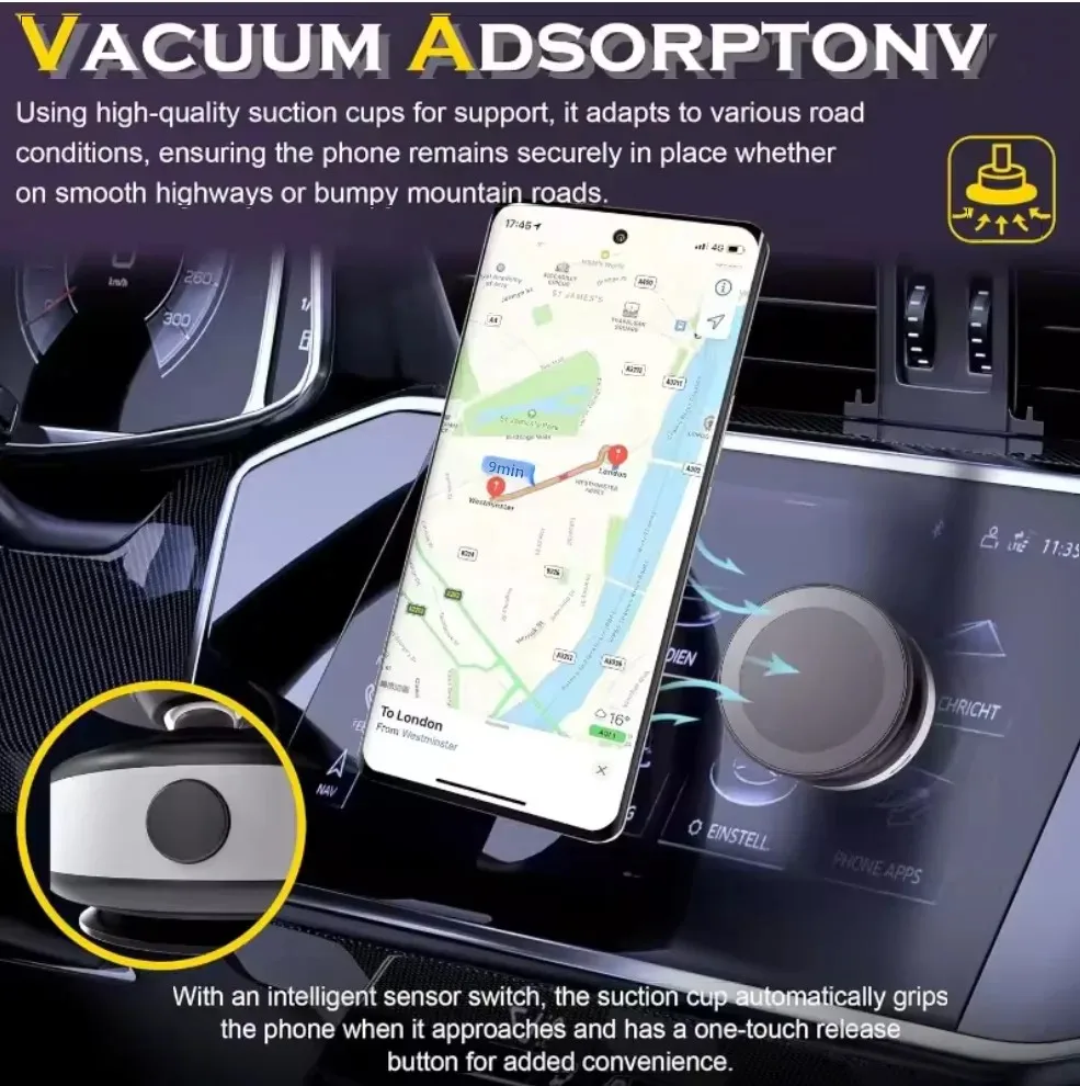 

Aluminum Alloy Electric Suction Cup Phone Bracket Vacuum Magnetic Phone Holder 360°Rotated Multifunctional Charging Phone Holder
