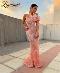 Pink Party Dress Robe Arabic Evening Dress Luxus Vestidos De Fiest Mermaid Prom Gowns For Wedding Annversary Beaded One Shoulder