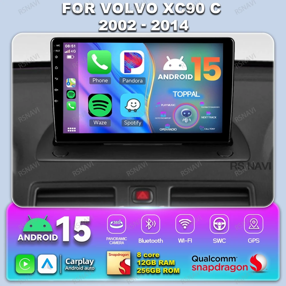 Car Radio Android 15 For Volvo XC90 C 2002 - 2010 2011 2012 2013 2014 Viedo Player Qualcomm Carplay DSP RDS BT Multimedia DVD
