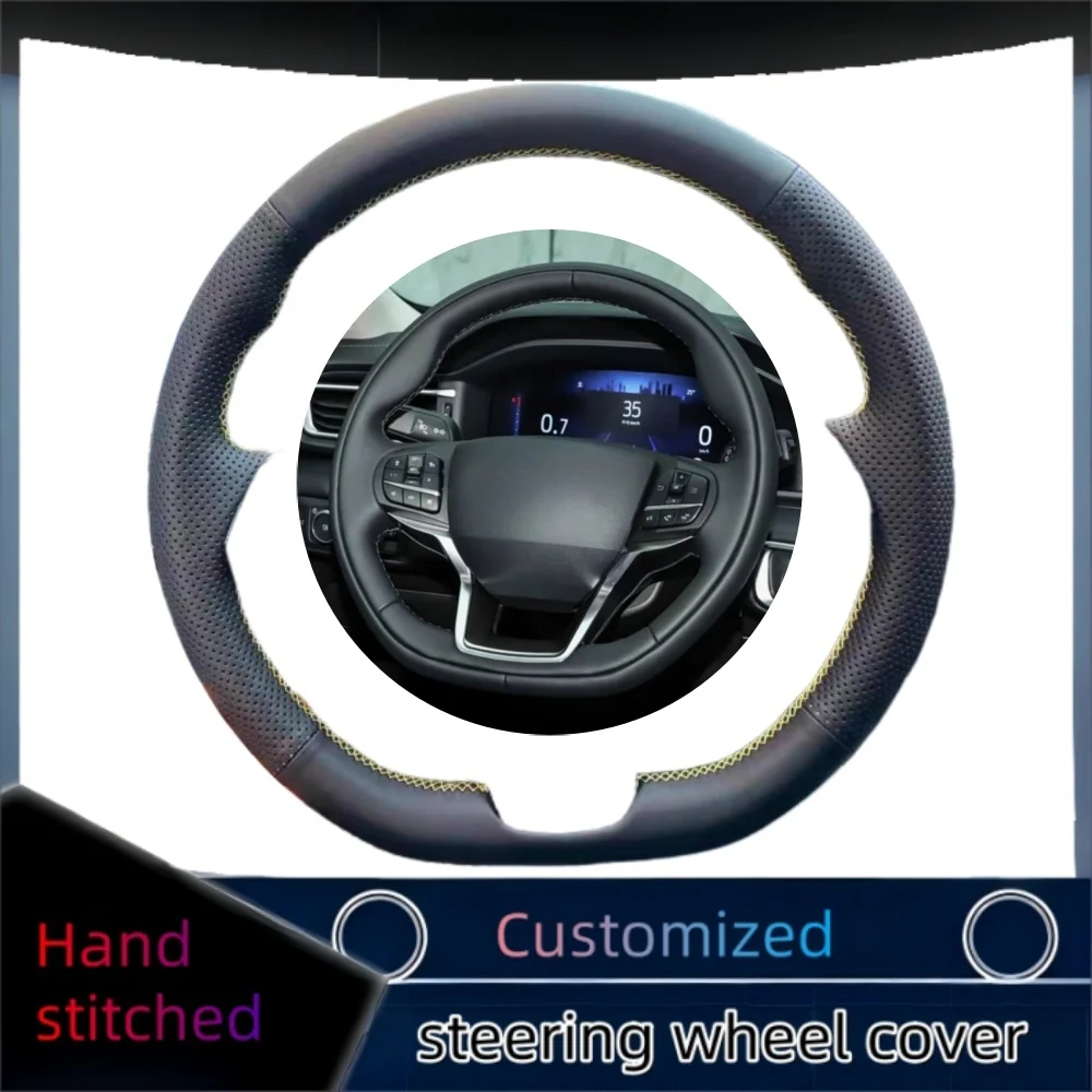 

Braid Car Steering Wheel Cover Wrap Hand Sewing Anti Slip Microfiber Leather For Ford Explorer 2020-2023 Car Accessories