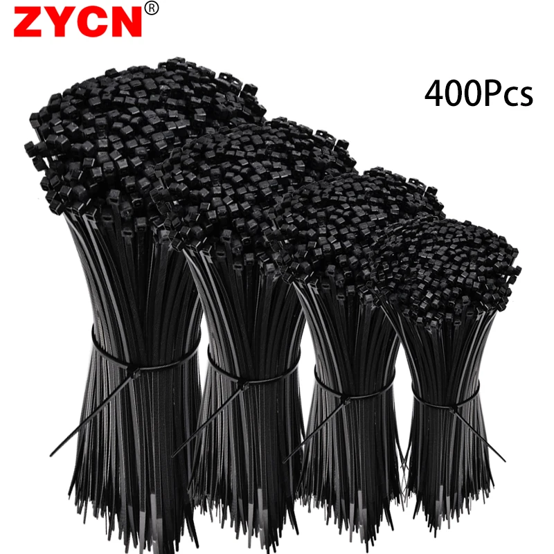 100/400Pcs 4x150mm Cable Ties Self-locking Fasten Loop Plastic Wire Fixing With Bolt Buckle Straps  Cable Organization