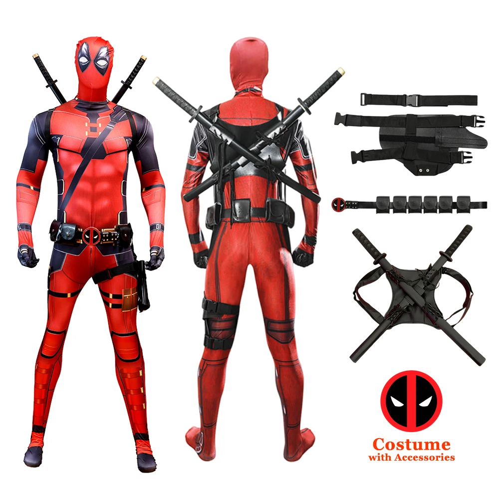 Deadpool Child Costume Halloween Costumes Kids Men Adult Superhero Bodysuit Jumpsuit Children Cosplay Costume Swords Accessories