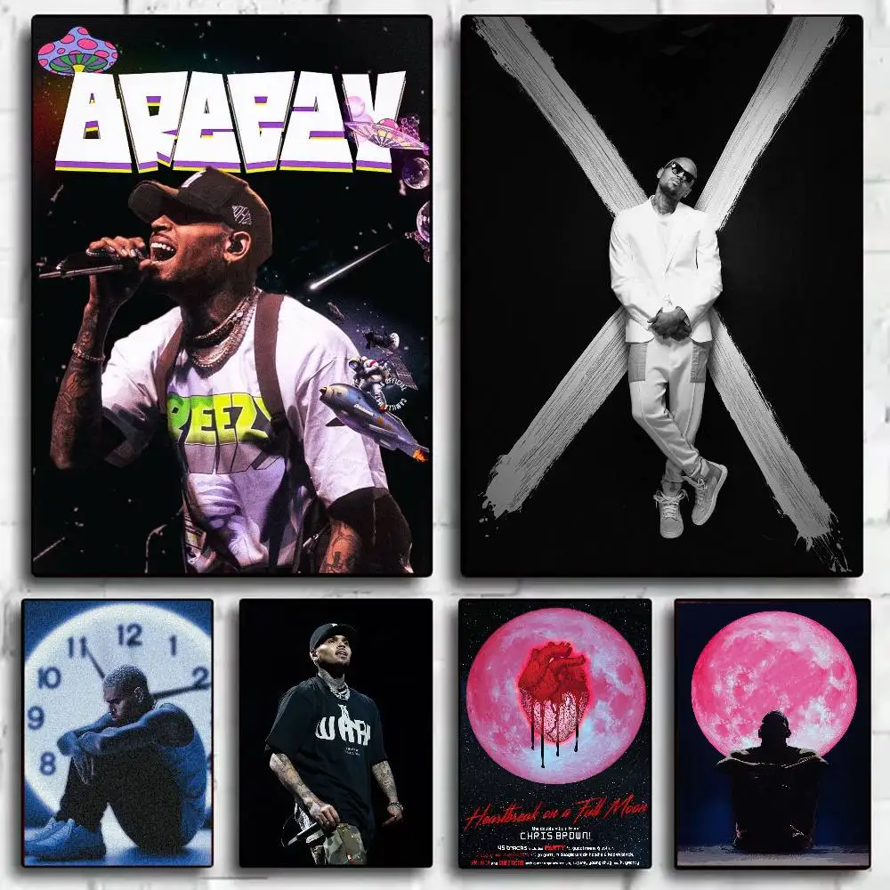 Chris Brown Rapper Breezy Vintage Poster HD Kunst klebrige Wand wasserdicht Zuhause Wohnzimmer Schlafzimmer Bar ästhetische Dekoration
