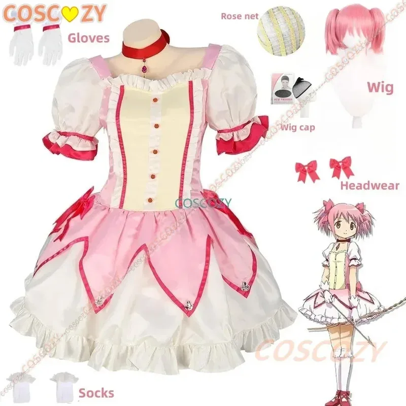 

Anime Magical Girl Kaname Madoka Cosplay Costume Kawaii Lolita Party Carnival Pink Dress Short Wig Idol Puella Magi Madoka