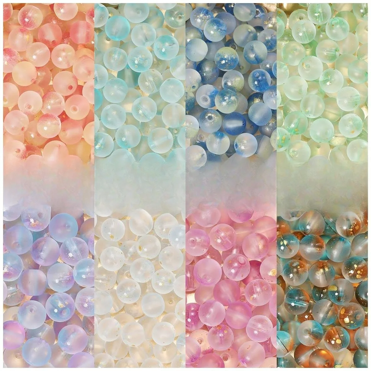 60pcs 8mm Dual Color Opal Glass Round Beads Crystal Gold Fleck Spacer for DIY Bracelet Necklace Jewelry Making Accessories