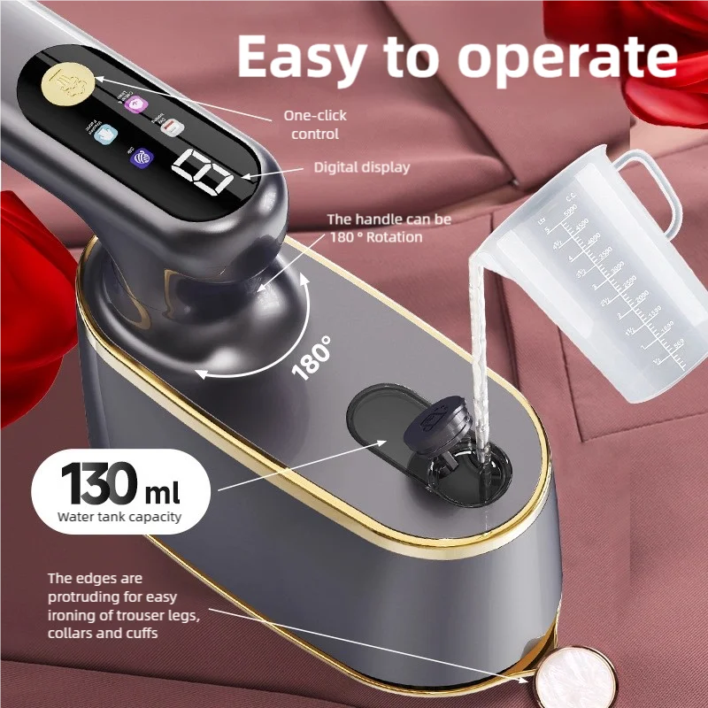 مكواة بخار محمولة بقدرة 1200 وات مع شاشة LCD وأربعة أوضاع بمقبض دوران 180 درجة، ماكينة كي الملابس المحمولة للسفر والسفر