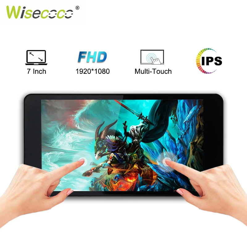 Wisecoco 7 Inch 1920*1080 IPS Portable Monitor 60Hz 350nits Multi-touch Display Screen With Speaker HDMI for Windows Mac Android