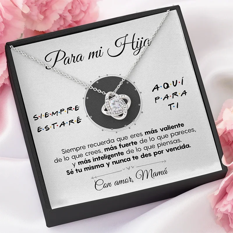 Spainish To My Daughter Necklace Gift From Mom Love Knot Necklace  Birthday Girl Women Mother Chain Fashion Jewelry With Box