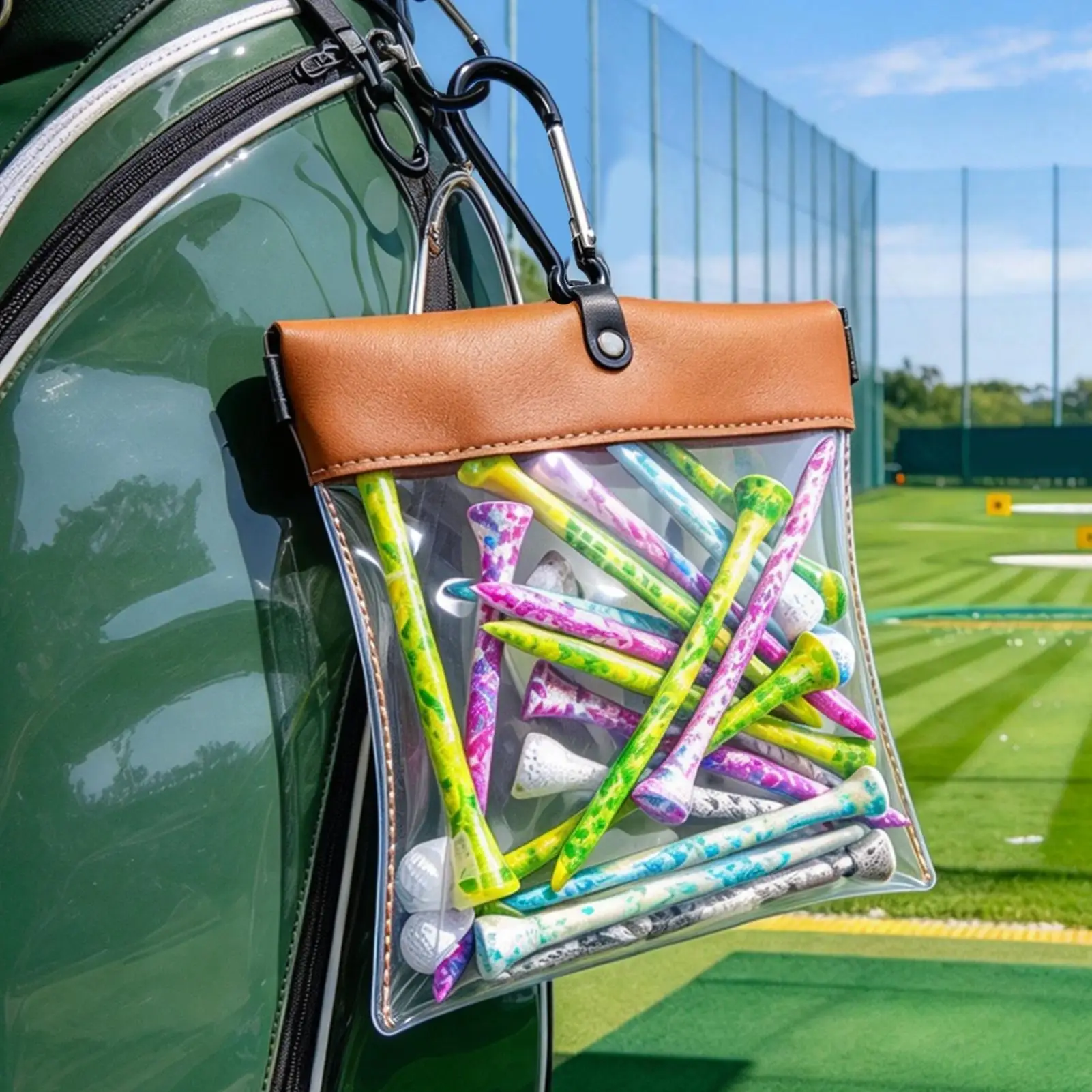 Transparent Wide-Mouth Squeeze Top Golf Storage Bag Hanging Pouch Portable Organizer Self Closing Storage Bag with Hanging Hook