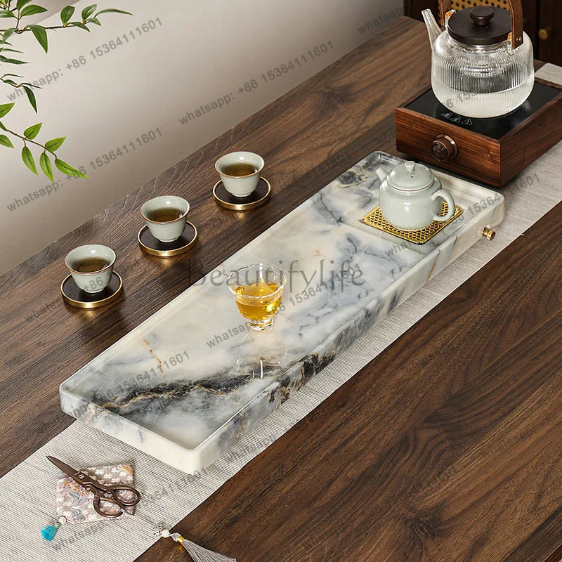 Best Sellers Marble Serving Tea Tray Nordic Desk Ceremony Hospitality Valet Pot Long Tea Tray Rectangle Saucer Bandejas Home Dec