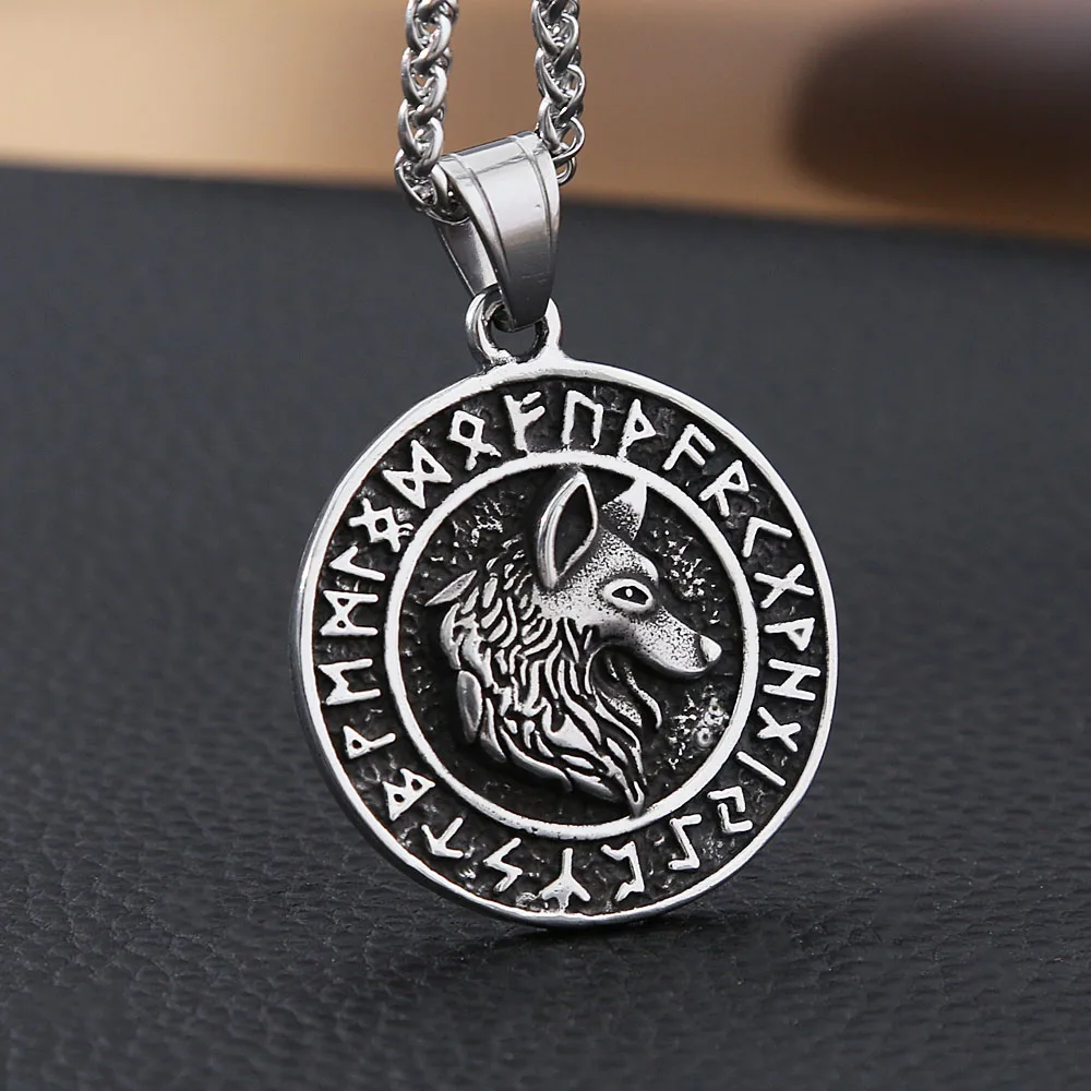 

Vintage Viking Wolf Necklace Pendant For Men Nordic Stainless Steel Odin Viking Rune Pendant Biker Viking Fashion Jewelry Gift