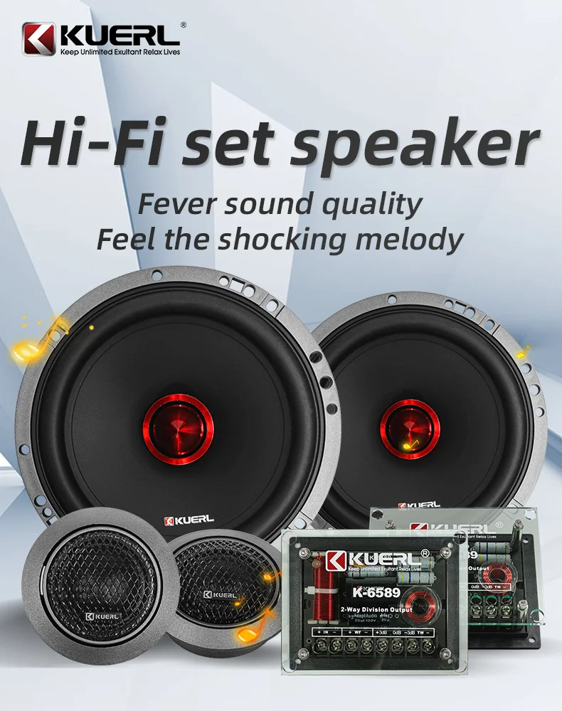 HIFI Grade RMS 75W 6.5Inch 2-Way 90mm-High Quality Glass Fiber 4ohm 88db 65hz-20khz Car audio Speaker Set Aluminium Frame Foam