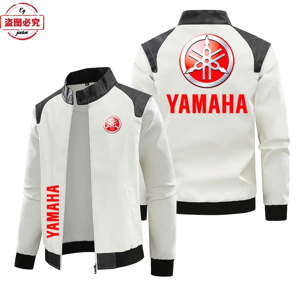 

European Size Yamaha Motorcycle Logo Printed Riding Suit PU Leather Jacket Autumn And Winter Windproof Men's Leather Jacket