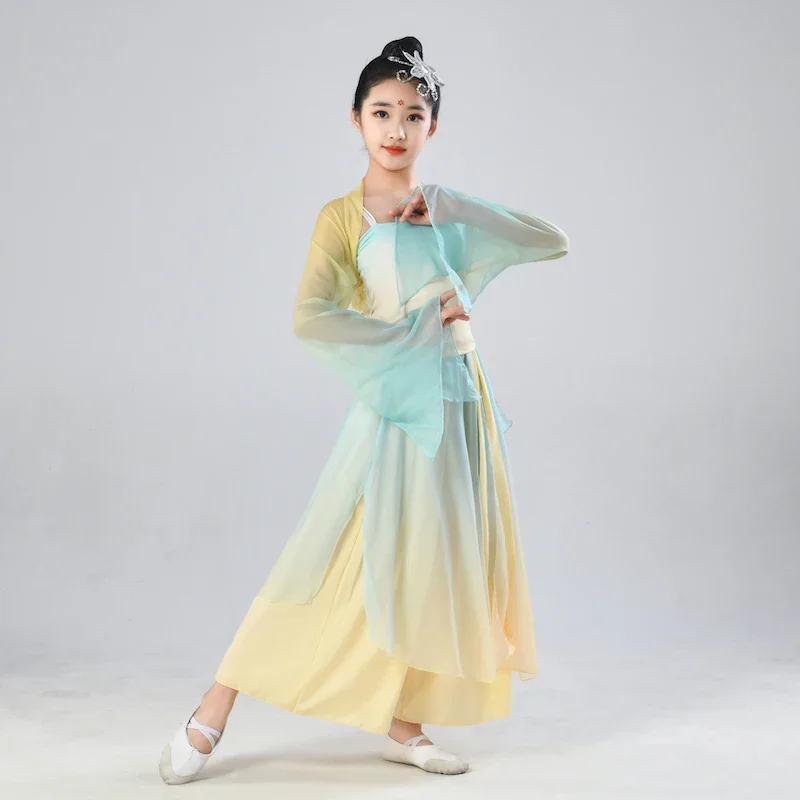 ชุดแฟนซีสำหรับเต้นรำบนเวทีชุดเต้นรำแบบคลาสสิกชุดเต้นจีนสำหรับเด็กผู้หญิงชุดฝึกเต้นแบบเข็มขัด