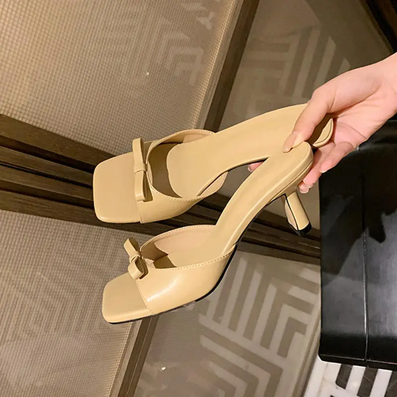 

Bow-knot Women Sandals Open Toe Slingback Slippers Fine Heel Girls Shoes Dress Female Pumps