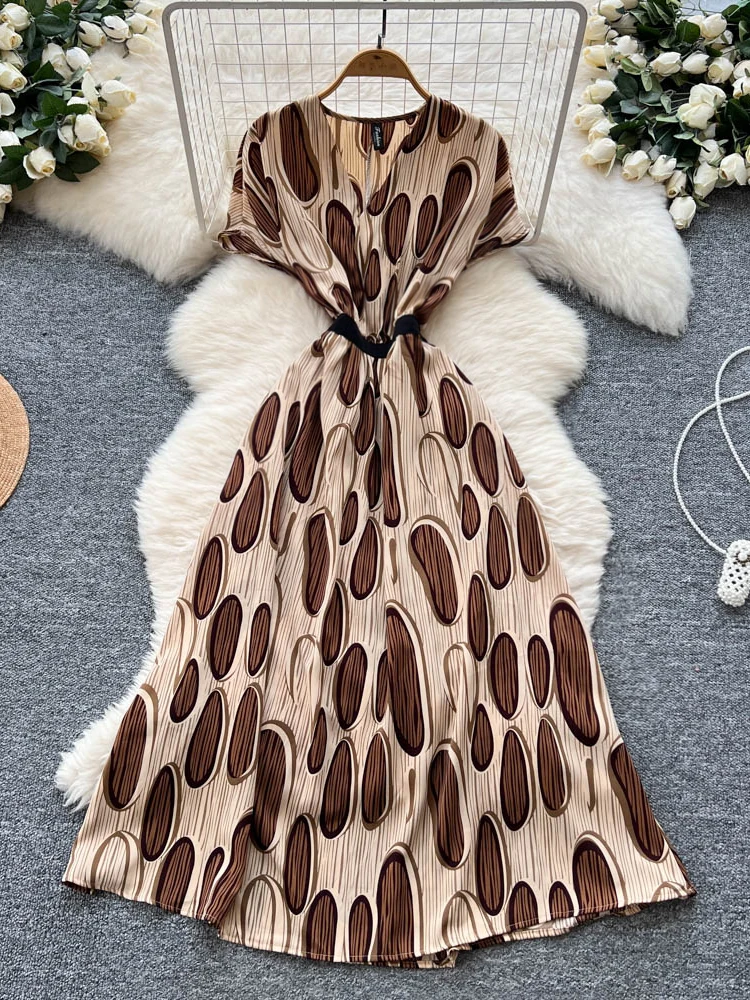 Francés vintage chic mujer verano estampado floral vendaje vestido largo con cuello en v vestido de fiesta elegante a-line vestidos bata ete 2025