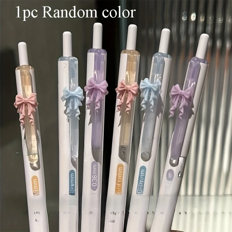 1pc Elegant Bow Design 0.38mm Black Gel Pen - Stylish Pen with Pastel Bow Accents Perfect for School Office or Art Projects