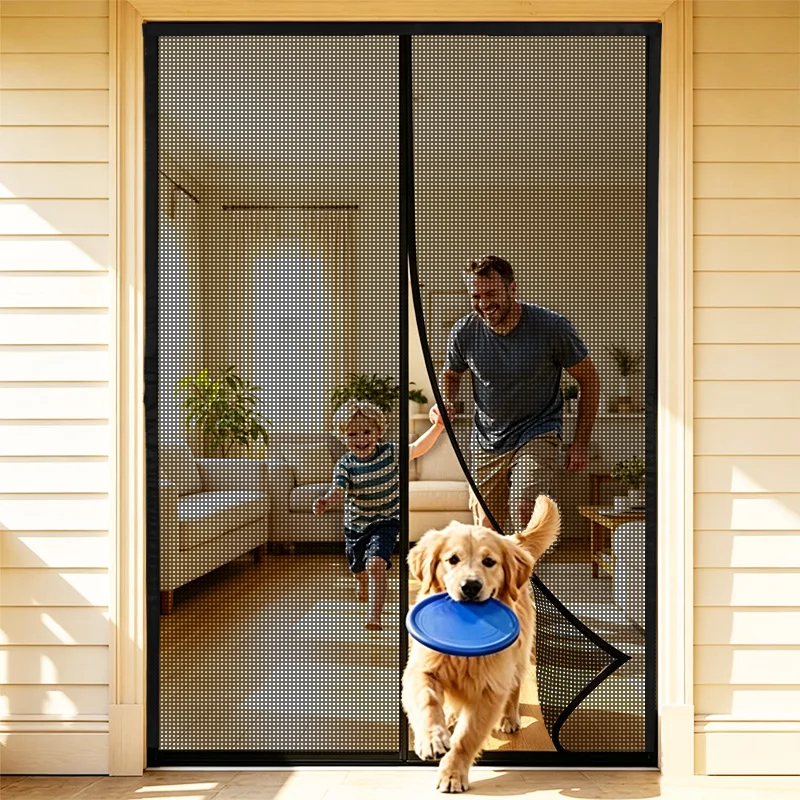 Magnetic Mosquito Screen Door Fiberglass Mesh Curtain Auto Closing Insect-Proof Hands-Free Net For Patio Front French Doors
