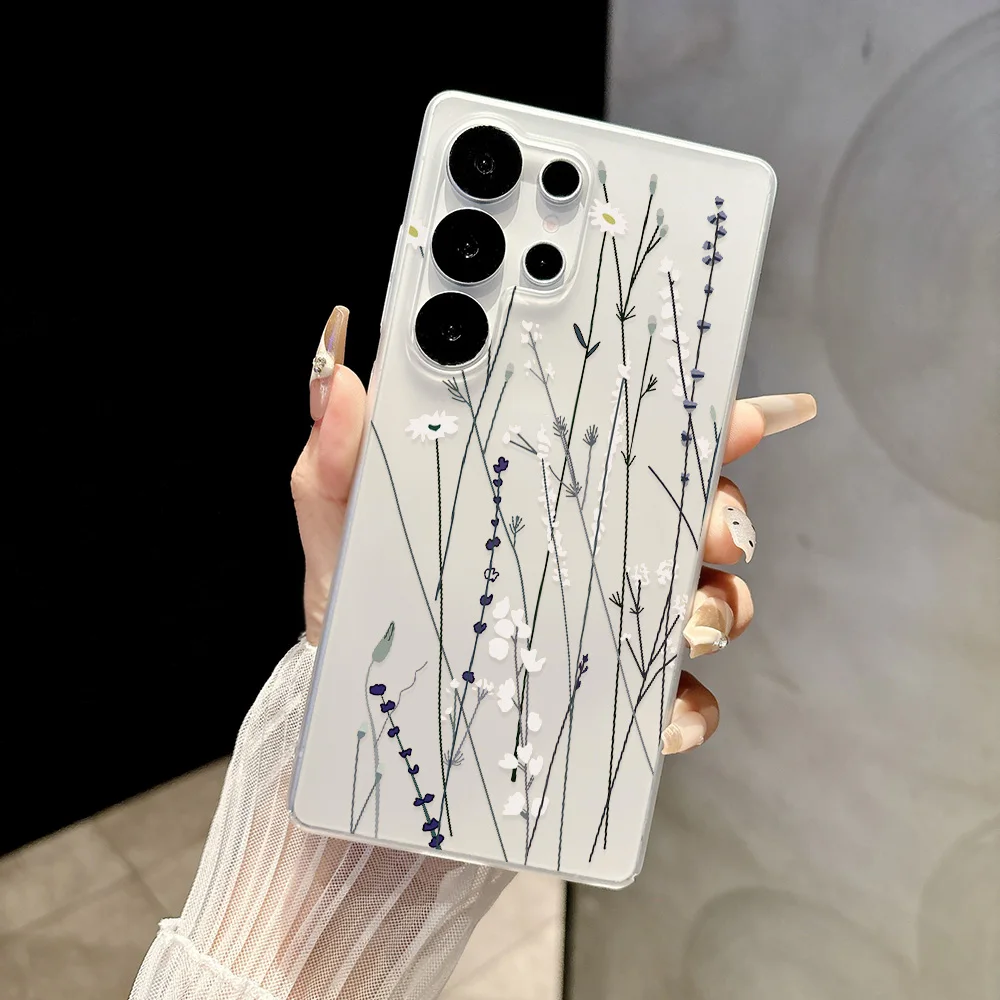 Matte Phone Case for Samsung Galaxy S26 S25 Ultra S24 FE A57 A56 A55 5G A07 A06 A15 4G Shockproof Minimalist Wildflower Capinha