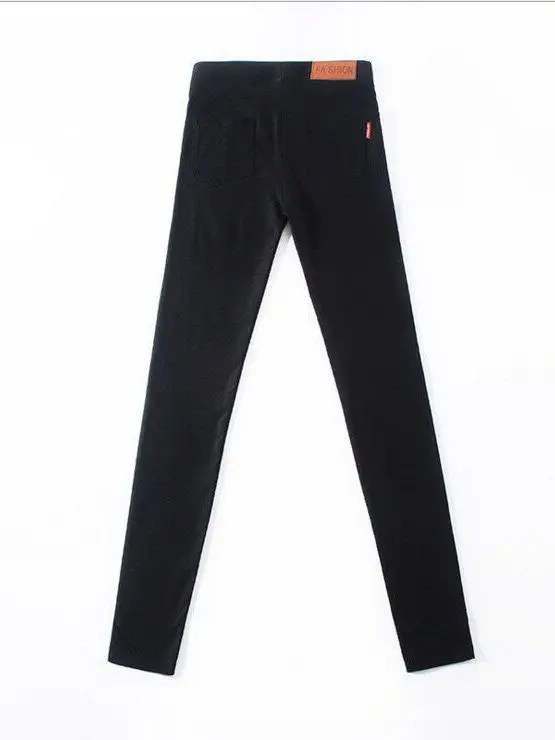Black Fleece Lined Slim Fit Pencil Pants Women's Elastic Waist Thickened Long Trousers Autumn Winter plus Size Casual Wear