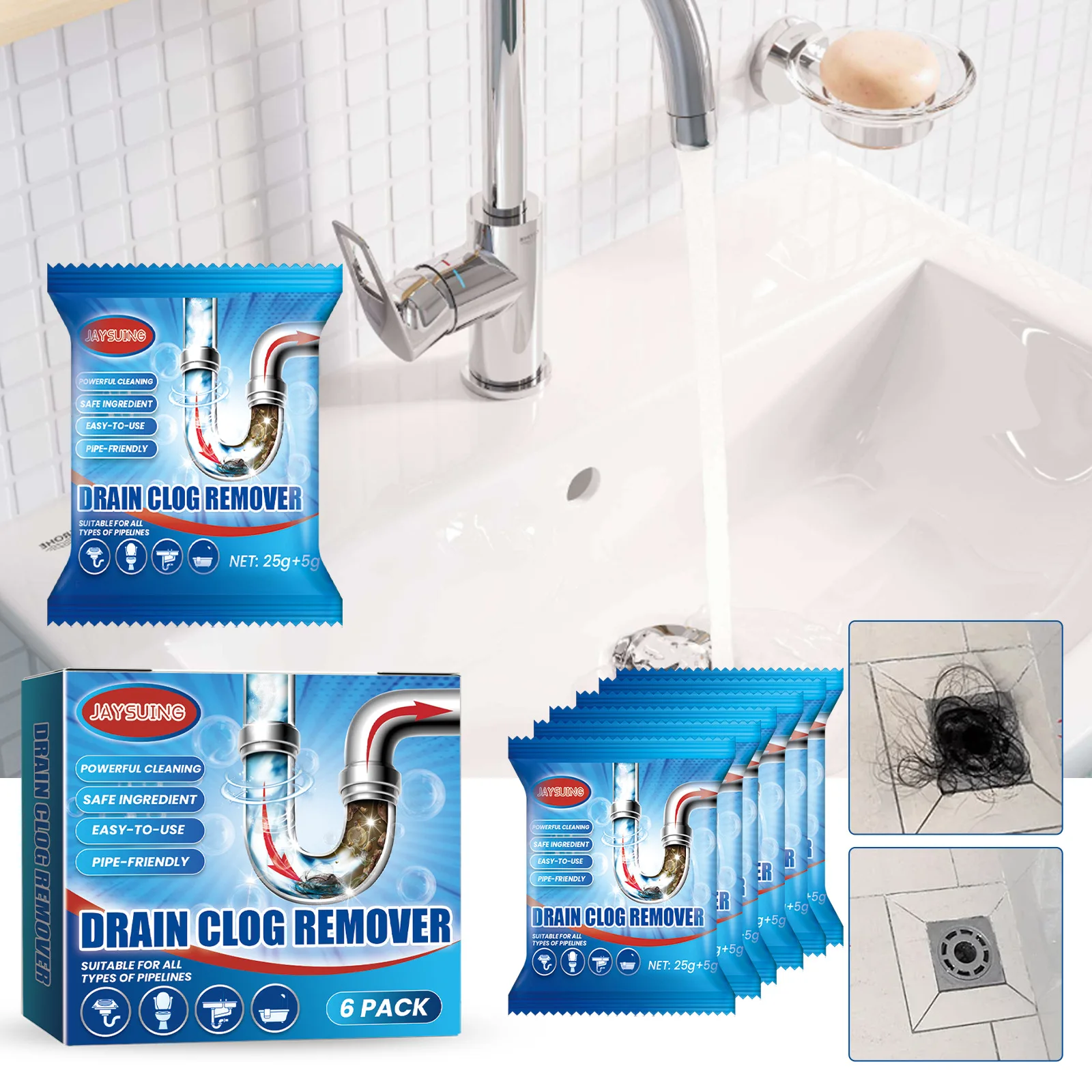 Jaysuing drain blockage removal powder, toilet, kitchen sewer anti-blockage dredging cleaning deodorant powder