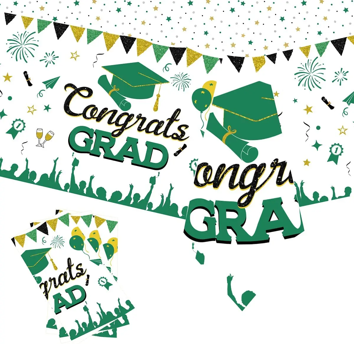 

Graduation Tablecloth for Rectangle Tables, Green and Black, Plastic Graduation Table Covers, Class of 2023, Party Decoration, 3