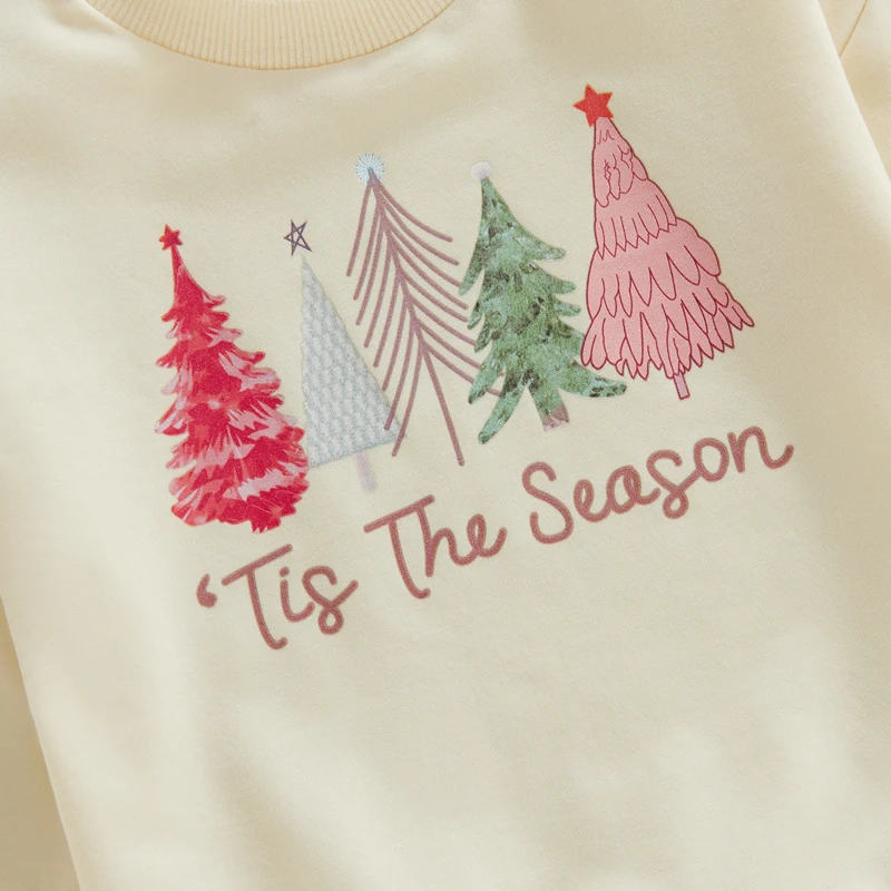 Toddler Baby Christmas Outfit Girl Boy Crewneck Sweatshirt Christmas Tree Print Long Sleeve Sweatshirts Winter Xmas Clothes